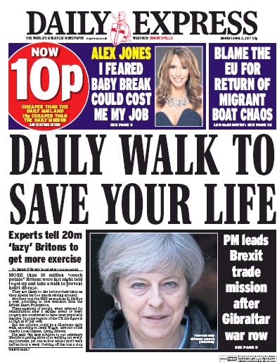 Daily Express Newspaper Front Page for 3 April 2017