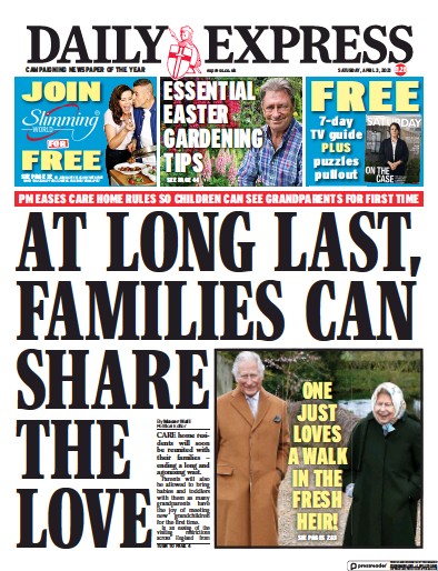 Daily Express (UK) Newspaper Front Page for 3 April 2021