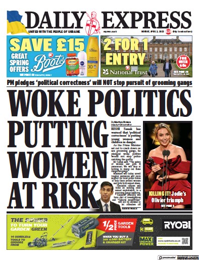 Daily Express (UK) Newspaper Front Page for 3 April 2023