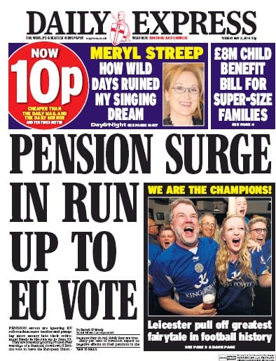 Daily Express Newspaper Front Page for 3 May 2016