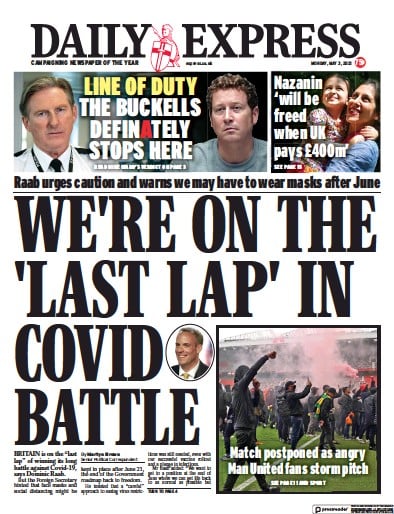 Daily Express (UK) Newspaper Front Page for 3 May 2021