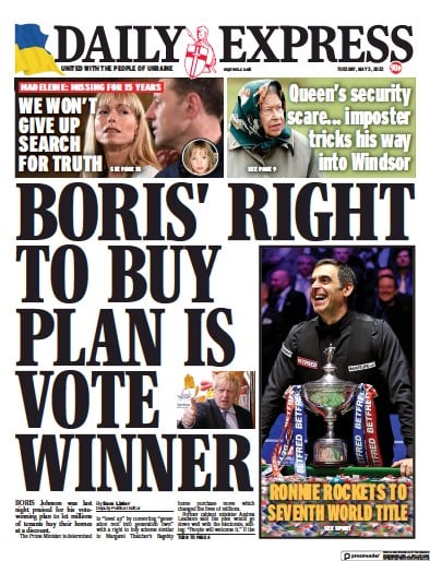 Daily Express (UK) Newspaper Front Page for 3 May 2022