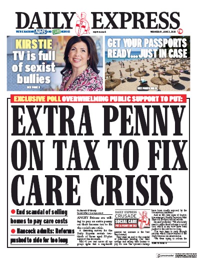 Daily Express Newspaper Front Page for 3 June 2020
