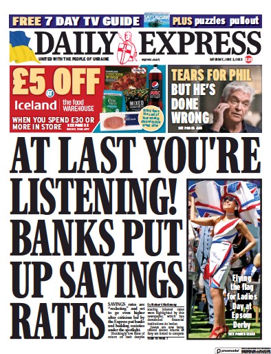 Daily Express (UK) Newspaper Front Page for 3 June 2023