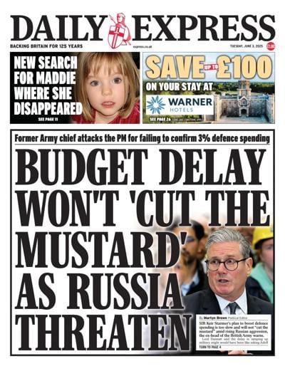 Daily Express (UK) Newspaper Front Page for 3 June 2025