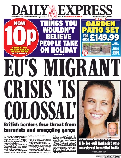 Daily Express Newspaper Front Page for 3 August 2016