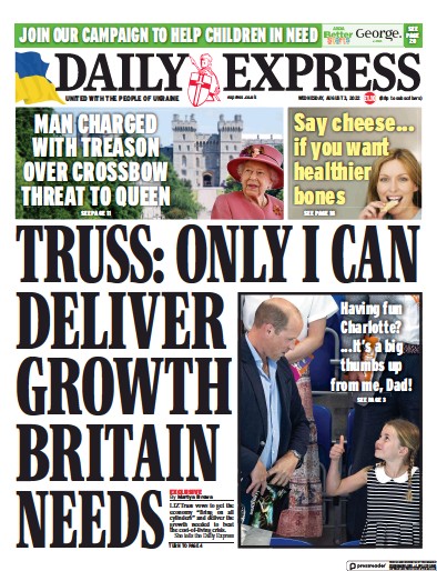 Daily Express (UK) Newspaper Front Page for 3 August 2022