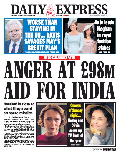 Daily Express Newspaper Front Page for 3 September 2018