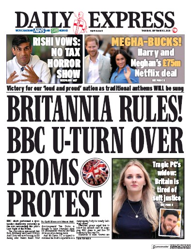 Daily Express Newspaper Front Page for 3 September 2020
