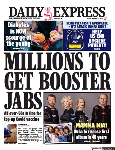 Daily Express (UK) Newspaper Front Page for 3 September 2021