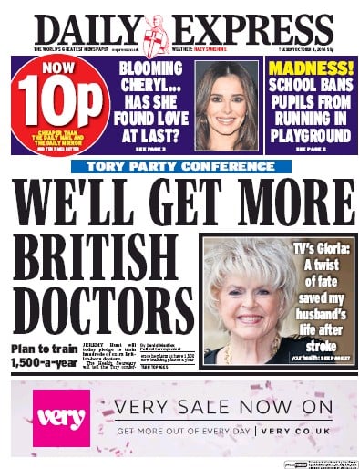 Daily Express Newspaper Front Page for 4 October 2016