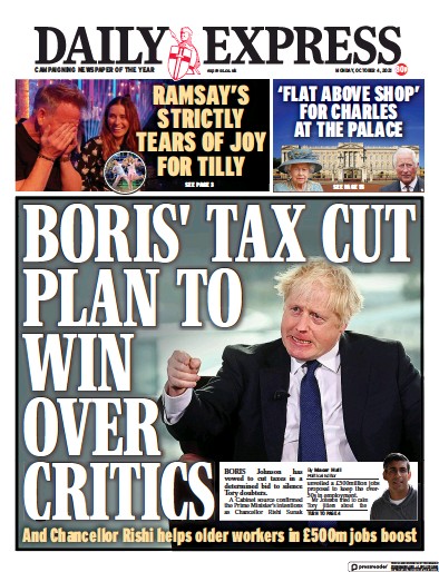 Daily Express (UK) Newspaper Front Page for 4 October 2021