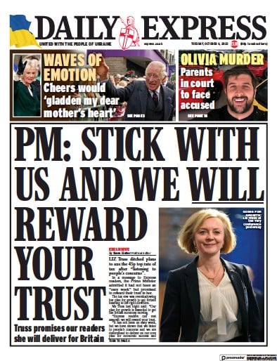 Daily Express Newspaper Front Page for 4 October 2022