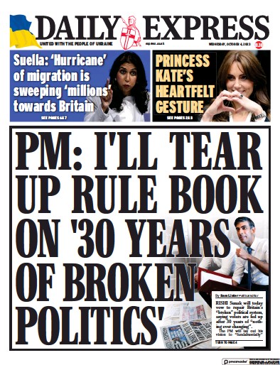 Daily Express (UK) Newspaper Front Page for 4 October 2023