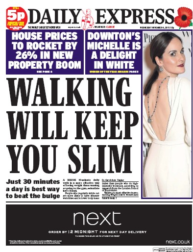 Daily Express Newspaper Front Page for 4 November 2015