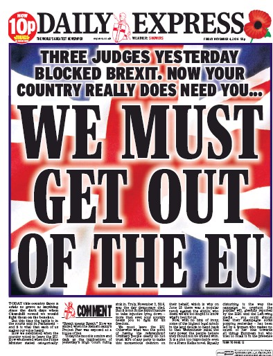 Daily Express Newspaper Front Page for 4 November 2016