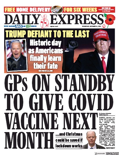 Daily Express (UK) Newspaper Front Page for 4 November 2020