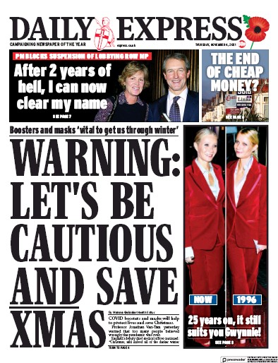 Daily Express (UK) Newspaper Front Page for 4 November 2021