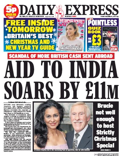 Daily Express (UK) Newspaper Front Page for 4 December 2015