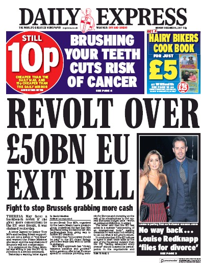 Daily Express (UK) Newspaper Front Page for 4 December 2017