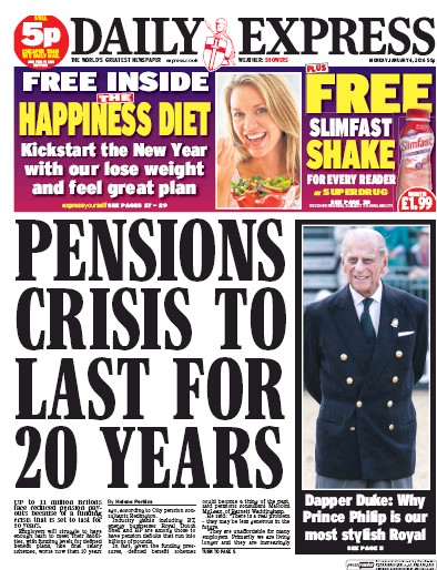 Daily Express Newspaper Front Page for 4 January 2016
