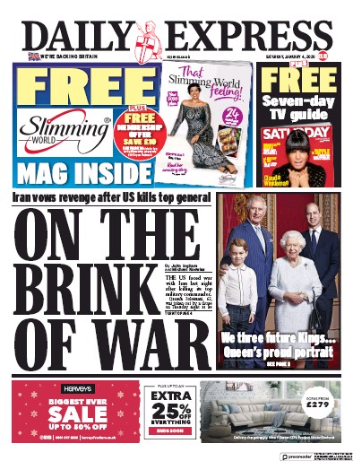 Daily Express Newspaper Front Page for 4 January 2020