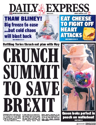 Daily Express Newspaper Front Page for 4 February 2019