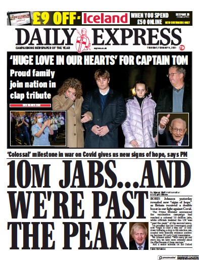 Daily Express (UK) Newspaper Front Page for 4 February 2021