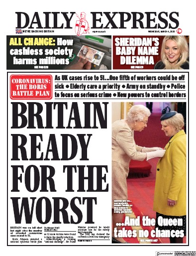 Daily Express Newspaper Front Page for 4 March 2020