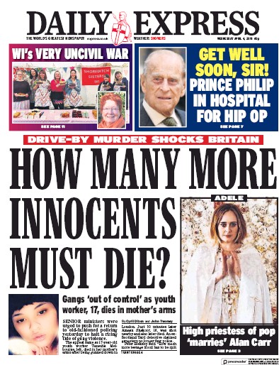 Daily Express Newspaper Front Page for 4 April 2018