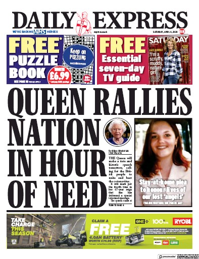Daily Express Newspaper Front Page for 4 April 2020