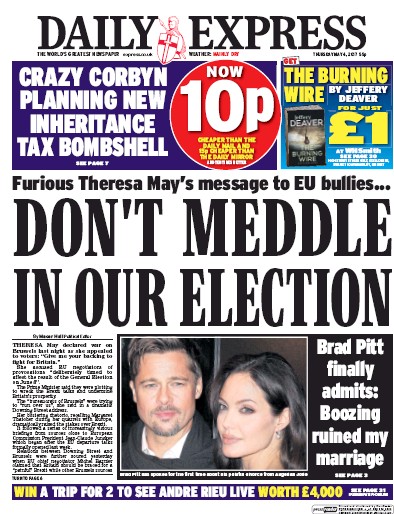 Daily Express Newspaper Front Page for 4 May 2017