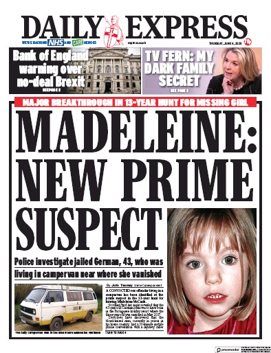 Daily Express Newspaper Front Page for 4 June 2020