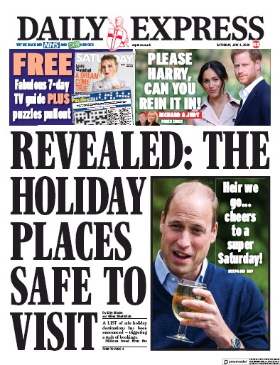 Daily Express Newspaper Front Page for 4 July 2020
