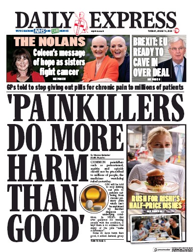 Daily Express Newspaper Front Page for 4 August 2020