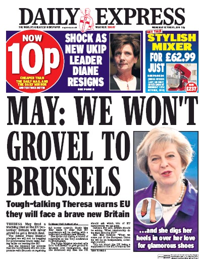 Daily Express (UK) Newspaper Front Page for 5 October 2016