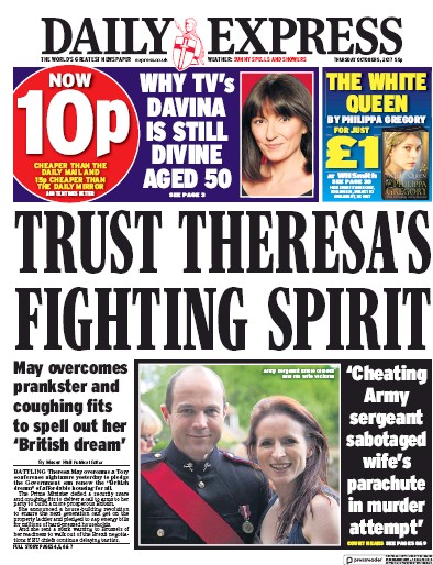 Daily Express Newspaper Front Page for 5 October 2017