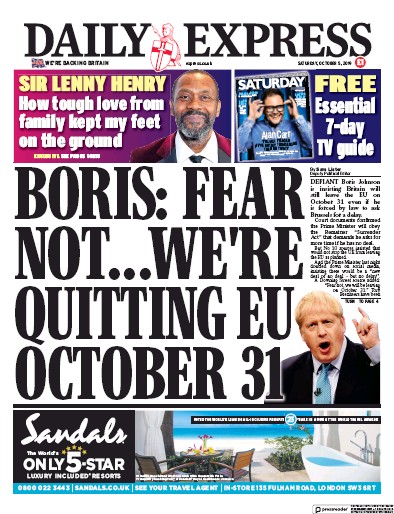 Daily Express Newspaper Front Page for 5 October 2019