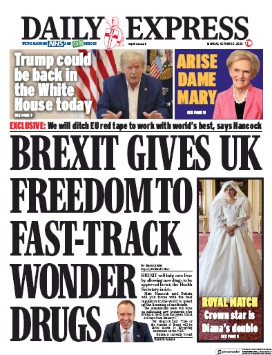 Daily Express (UK) Newspaper Front Page for 5 October 2020