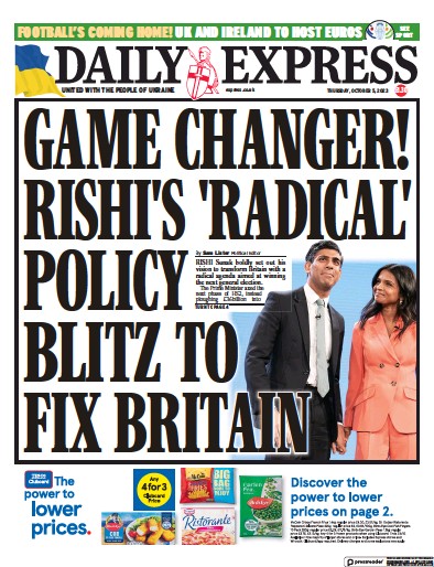Daily Express (UK) Newspaper Front Page for 5 October 2023
