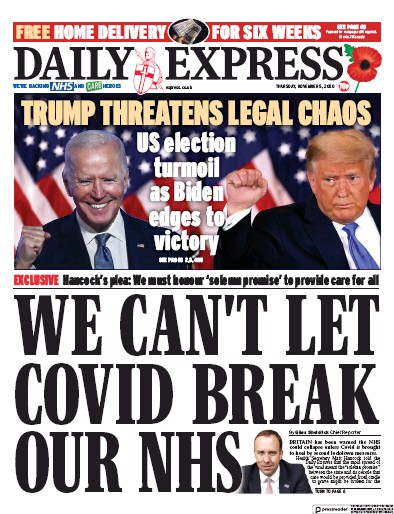 Daily Express Newspaper Front Page for 5 November 2020