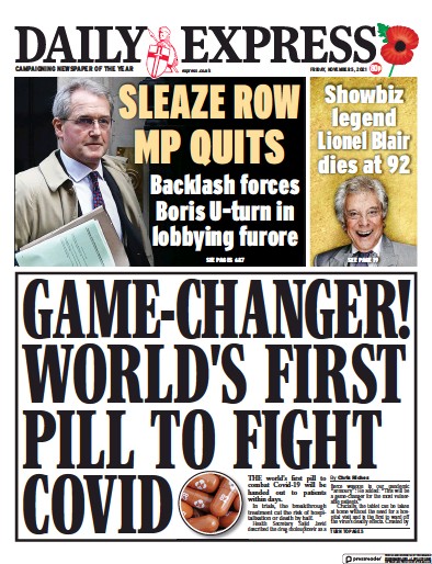 Daily Express (UK) Newspaper Front Page for 5 November 2021