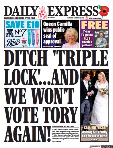 Daily Express (UK) Newspaper Front Page for 5 November 2022