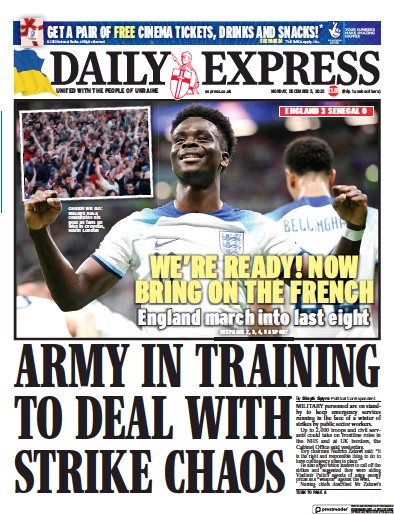 Daily Express Newspaper Front Page for 5 December 2022
