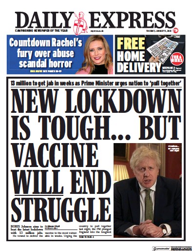 Daily Express Newspaper Front Page for 5 January 2021