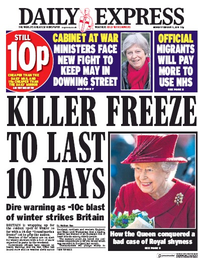 Daily Express Newspaper Front Page for 5 February 2018