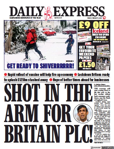 Daily Express Newspaper Front Page for 5 February 2021