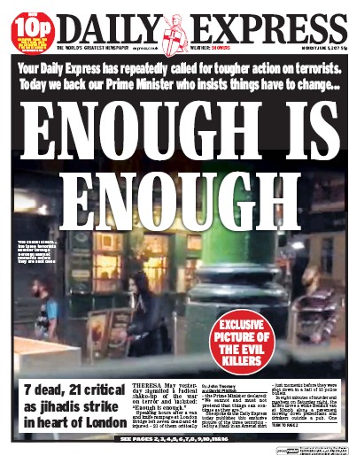 Daily Express (UK) Newspaper Front Page for 5 June 2017