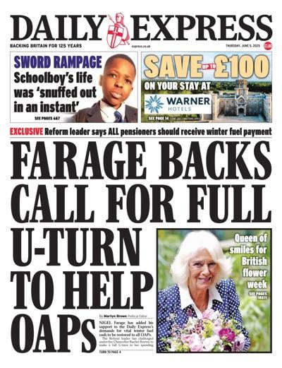 Daily Express (UK) Newspaper Front Page for 5 June 2025