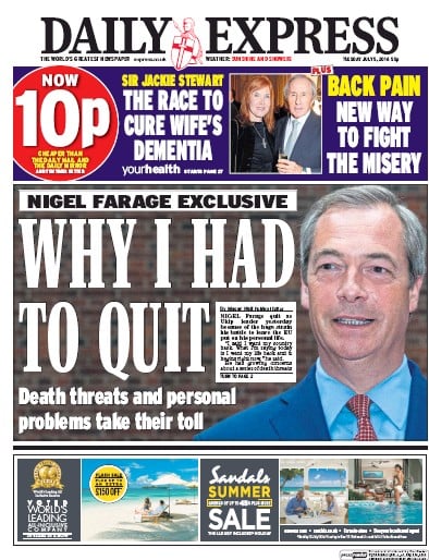 Daily Express (UK) Newspaper Front Page for 5 July 2016